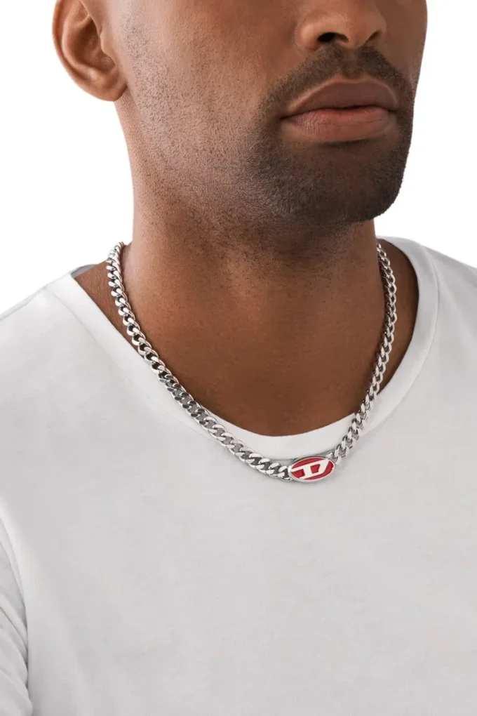 dx1446 Collier à chaîne en émail rouge
