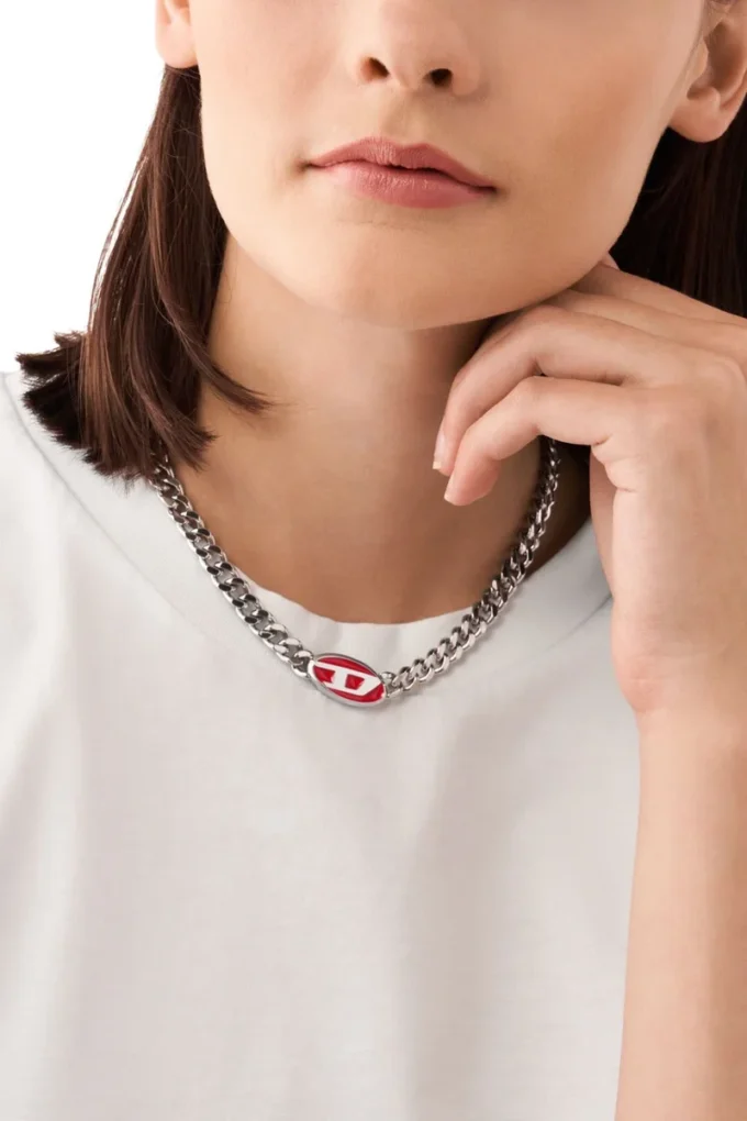 dx1446 Collier à chaîne en émail rouge