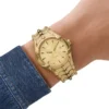 dz2186 Montre Vert à trois aiguilles et date en acier inoxydable doré