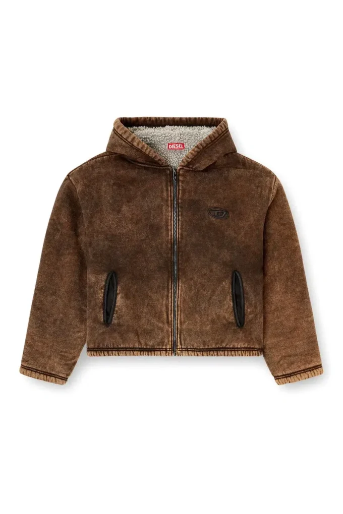 f-ella Sweat à capuche zippé délavé à l&rsquo;acide avec doublure en peluche