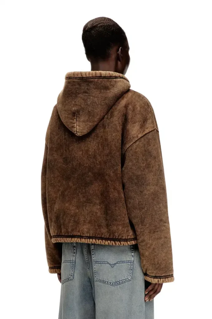 f-ella Sweat à capuche zippé délavé à l&rsquo;acide avec doublure en peluche