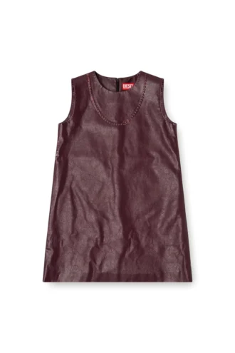 fr-d-ares Mini-robe sans manches bordeaux en tissu enduit