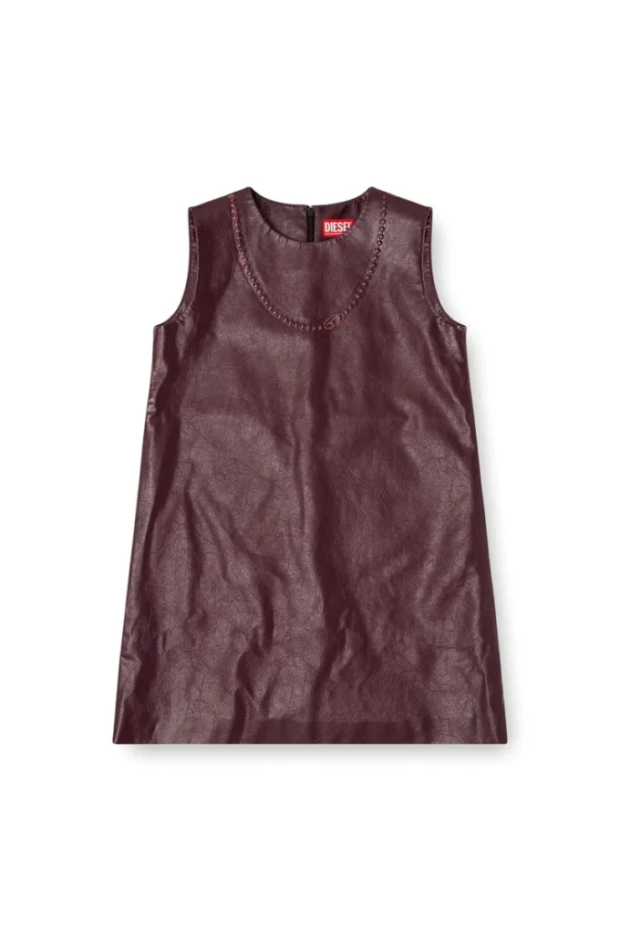 fr-d-ares Mini-robe sans manches bordeaux en tissu enduit