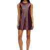 fr-d-ares Mini-robe sans manches bordeaux en tissu enduit