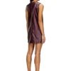fr-d-ares Mini-robe sans manches bordeaux en tissu enduit