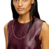 fr-d-ares Mini-robe sans manches bordeaux en tissu enduit