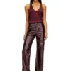 fr-p-lain Pantalon bordeaux en tissu enduit