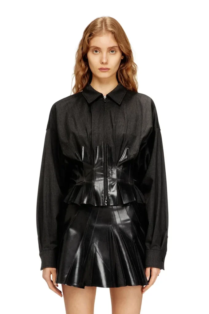g-anbu Veste chemise ajustée à plis enduits