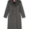 g-olden-long Manteau long coupe sablier avec capuche à col roulé en maille