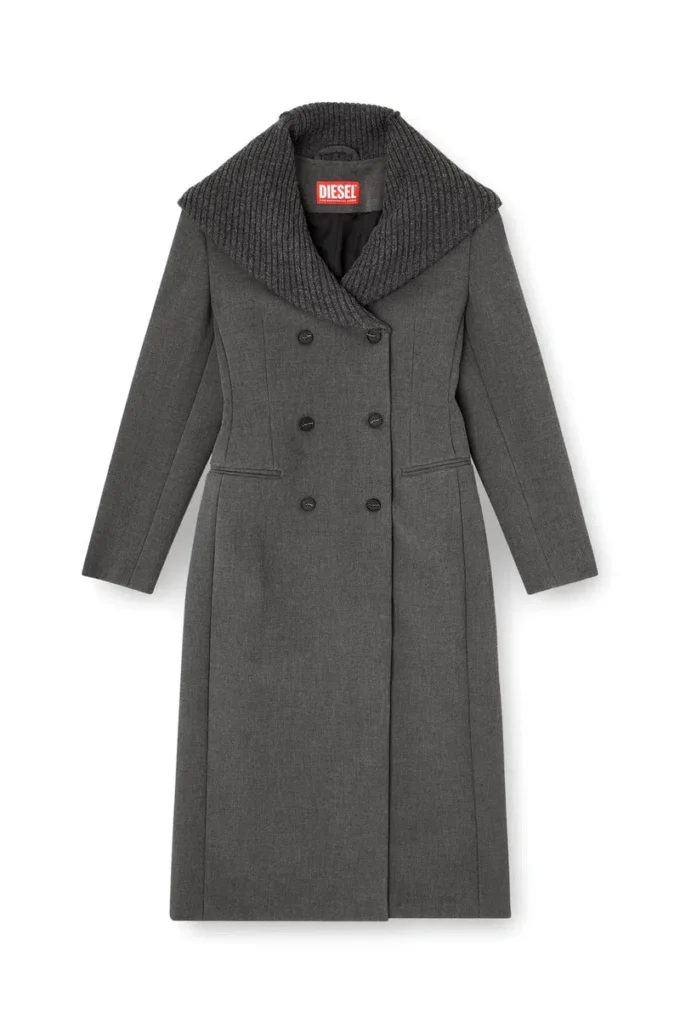 g-olden-long Manteau long coupe sablier avec capuche à col roulé en maille