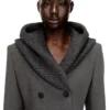 g-olden-long Manteau long coupe sablier avec capuche à col roulé en maille