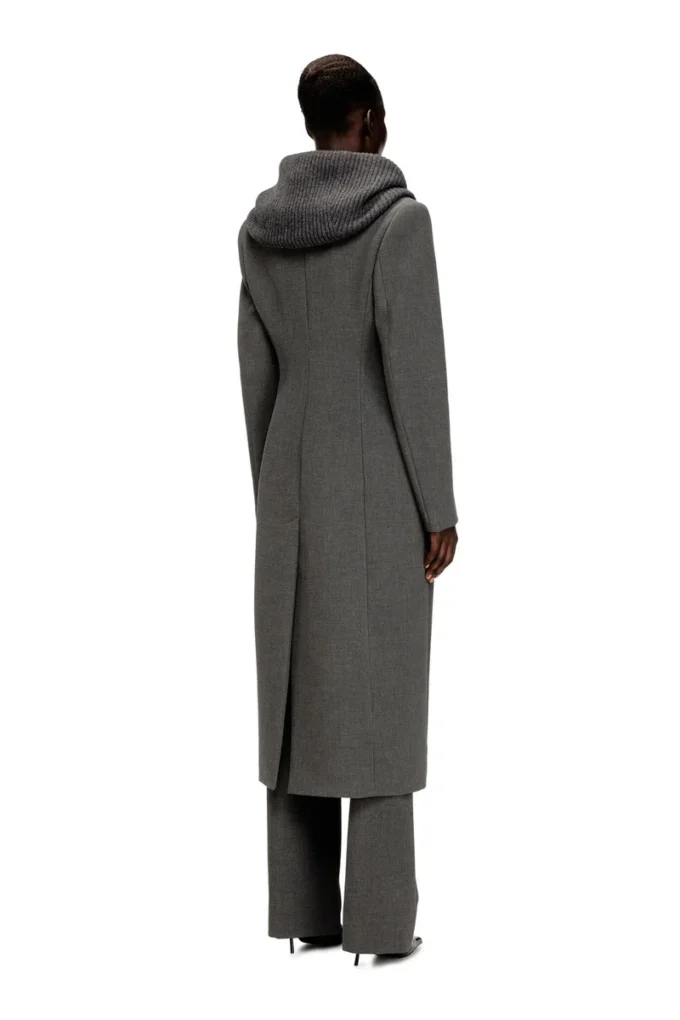g-olden-long Manteau long coupe sablier avec capuche à col roulé en maille
