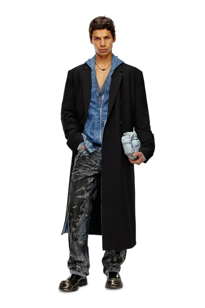 j-ritz Manteau long en laine cool avec détails en denim