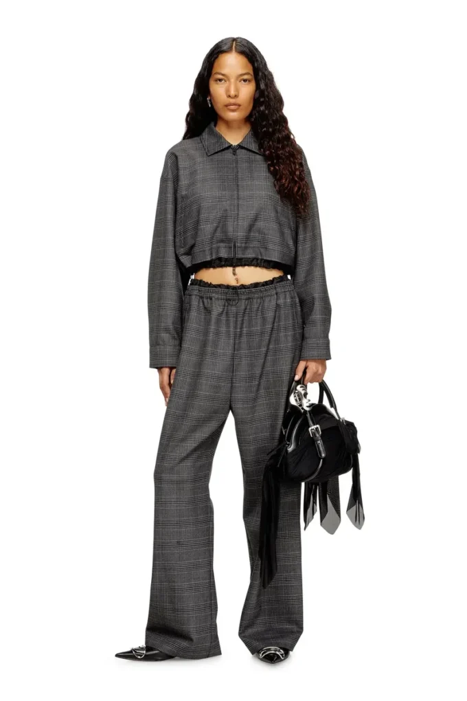 j-ting-fem Veste courte en laine mélangée Prince de Galles