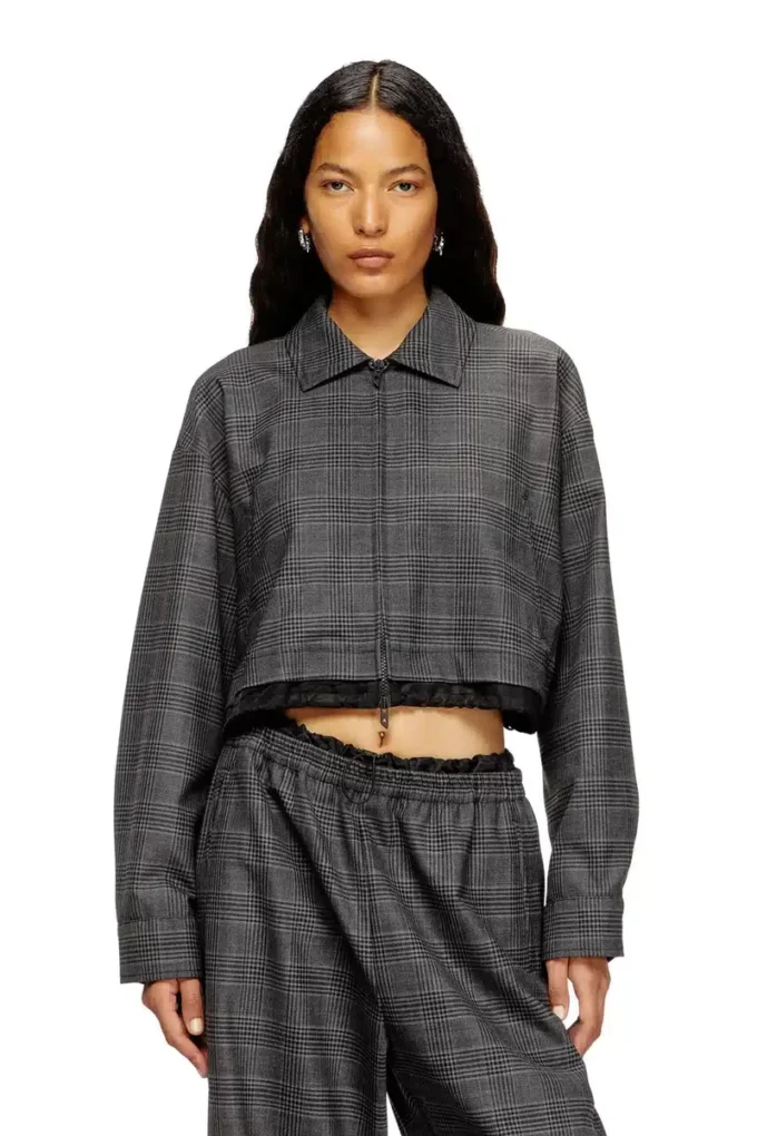 j-ting-fem Veste courte en laine mélangée Prince de Galles