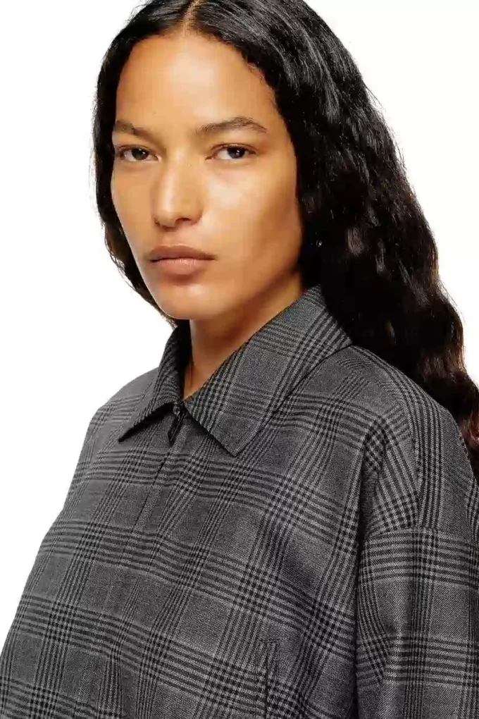 j-ting-fem Veste courte en laine mélangée Prince de Galles