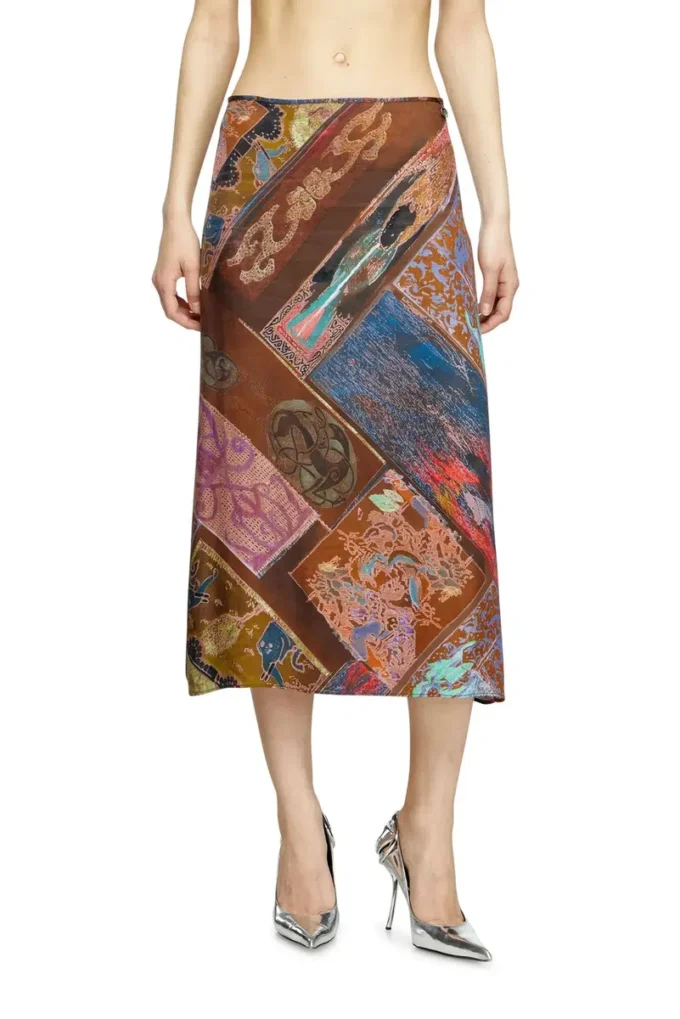 Jupe midi en viscose o-rchid avec imprimé héraldique