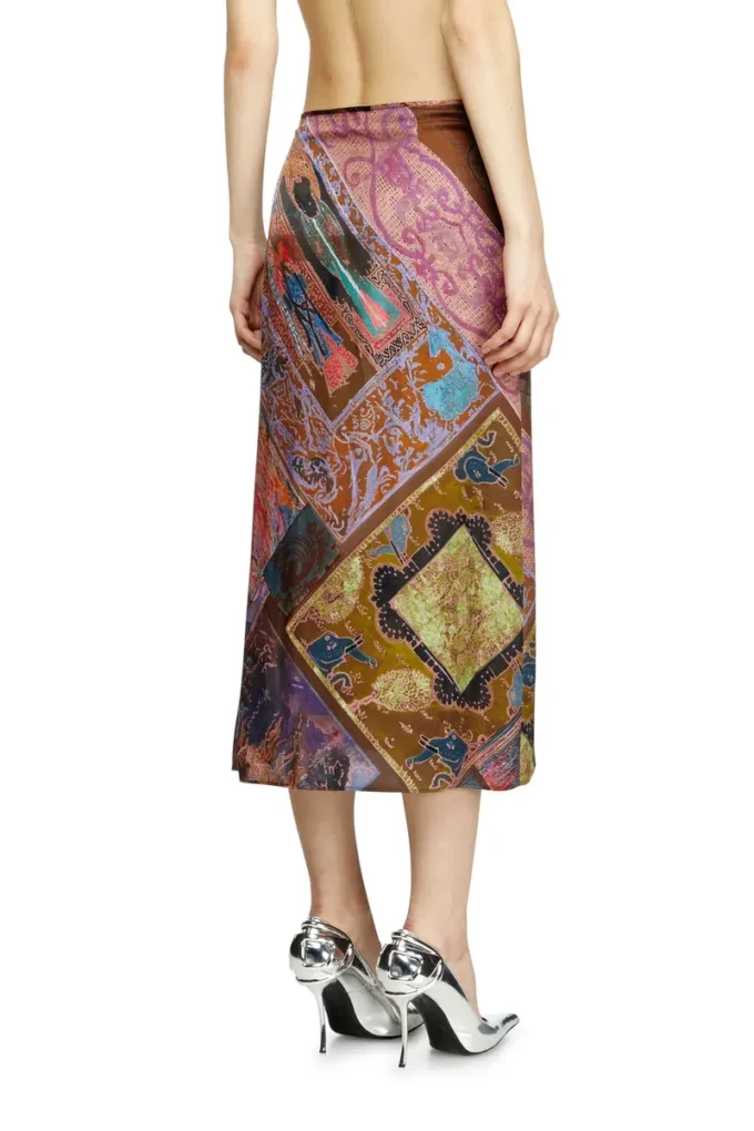 Jupe midi en viscose o-rchid avec imprimé héraldique
