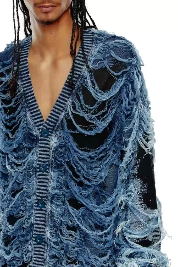 k-boboli Cardigan à col en V indigo délavé