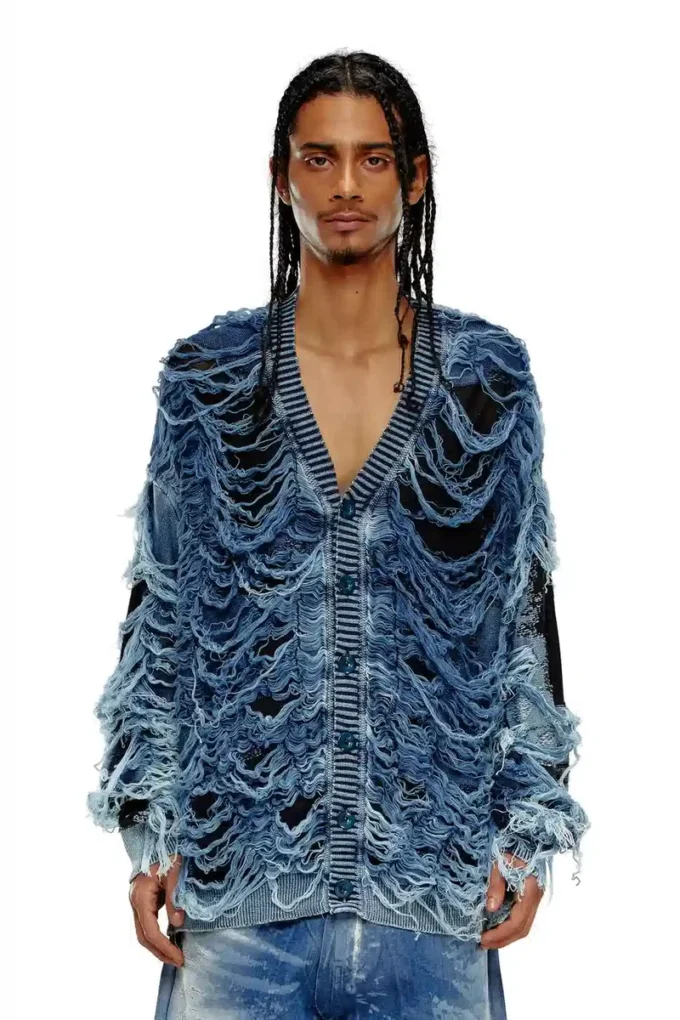 k-boboli Cardigan à col en V indigo délavé