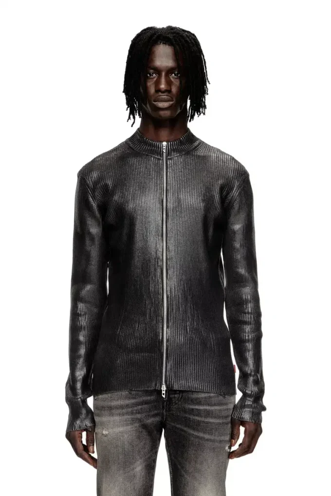 k-dargy-d Cardigan zippé en fil denim à effet brillant