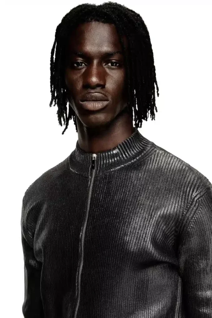 k-dargy-d Cardigan zippé en fil denim à effet brillant