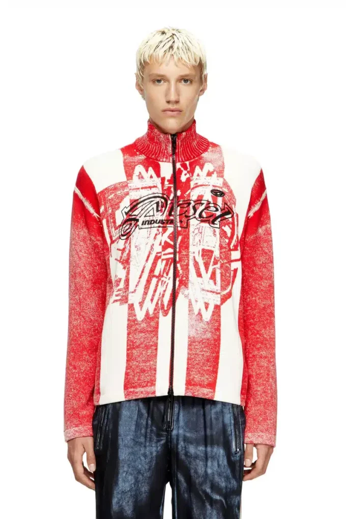 k-oliba-jkt Cardigan zippé à rayures imprimées à l&rsquo;intérieur