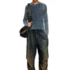k-redros Pull en maille ajourée en fil denim