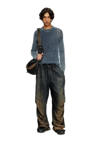 k-redros Pull en maille ajourée en fil denim