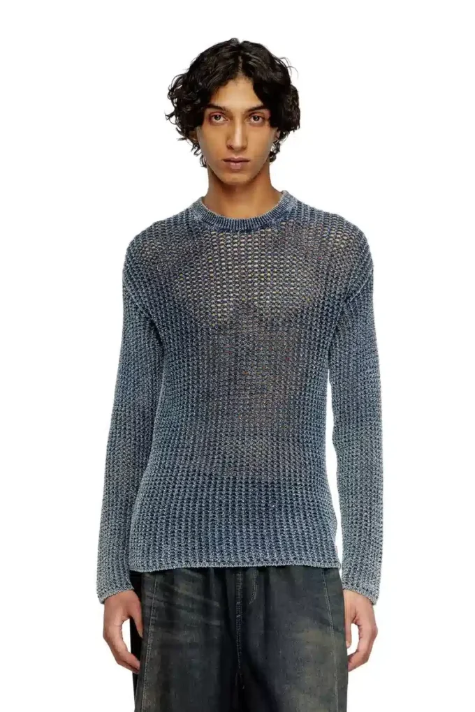 k-redros Pull en maille ajourée en fil denim