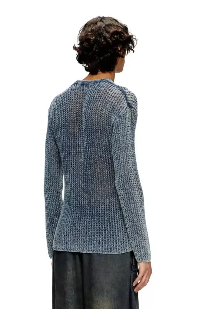 k-redros Pull en maille ajourée en fil denim