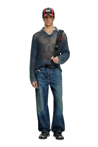 k-squared Pull polo en maille ouverte en fil denim