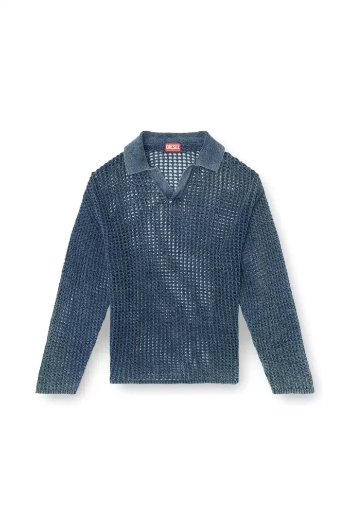 k-squared Pull polo en maille ouverte en fil denim