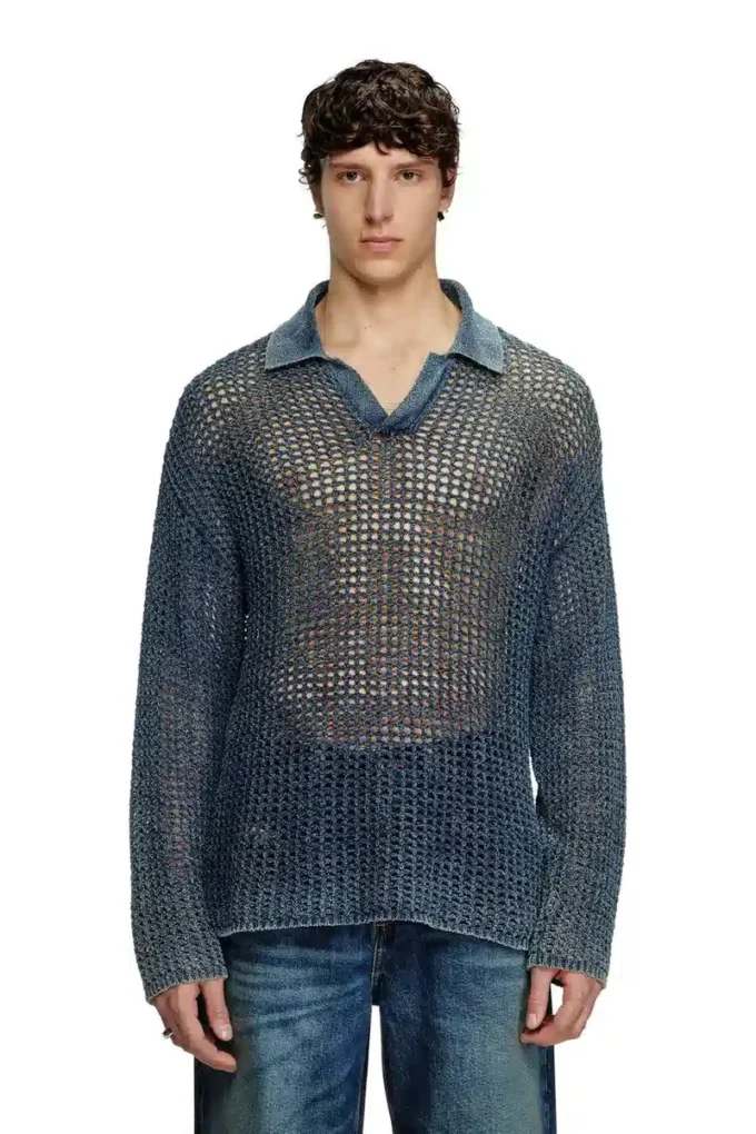 k-squared Pull polo en maille ouverte en fil denim