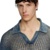 k-squared Pull polo en maille ouverte en fil denim