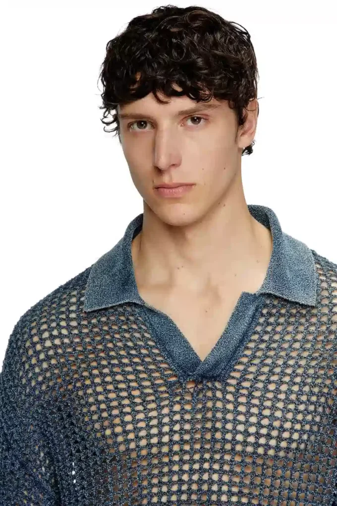 k-squared Pull polo en maille ouverte en fil denim