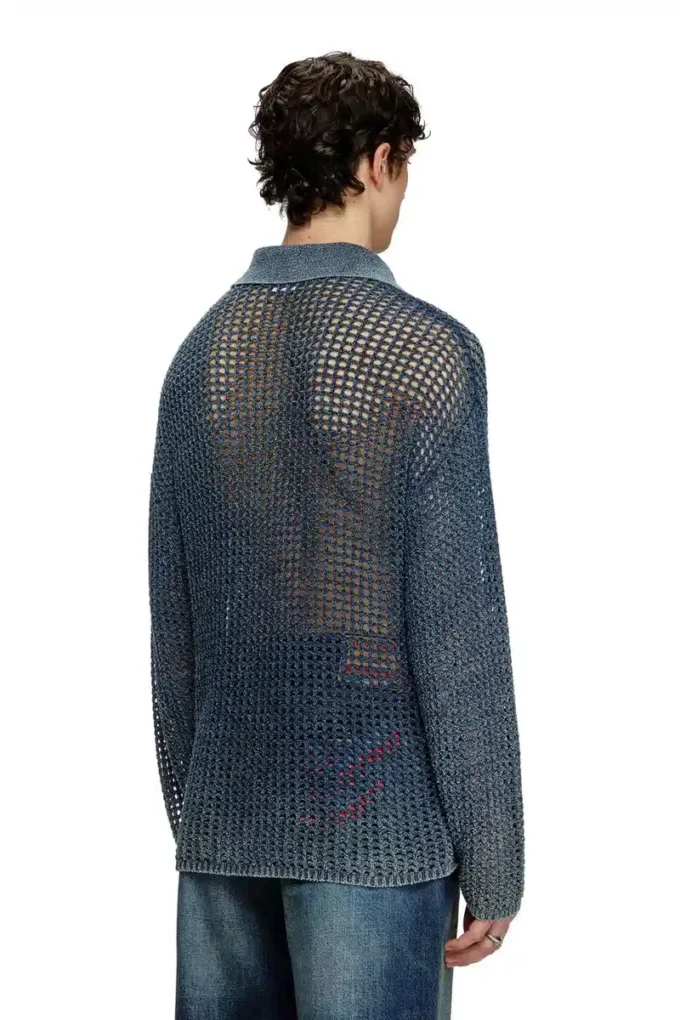 k-squared Pull polo en maille ouverte en fil denim