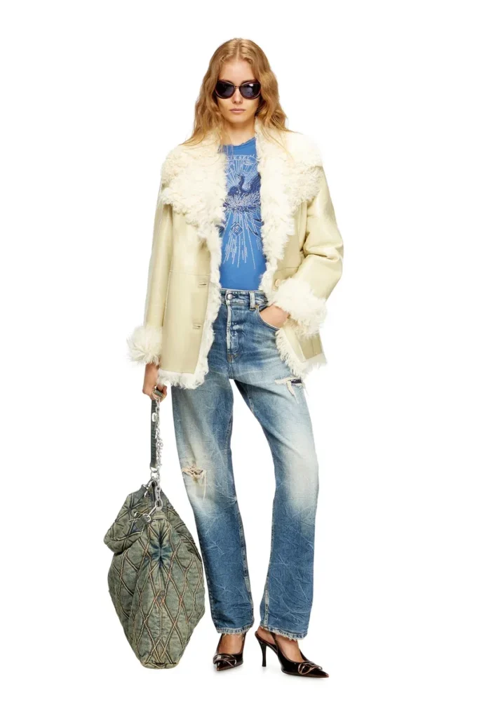 l-aconic Veste en peau lainée vernie