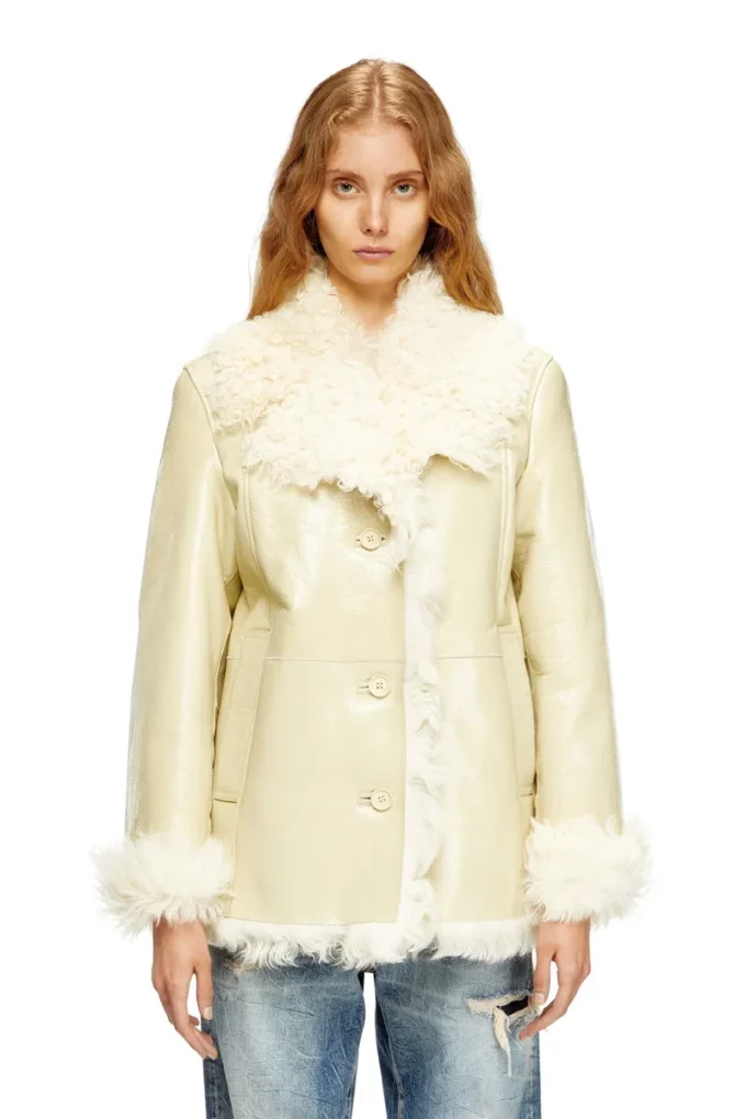 l-aconic Veste en peau lainée vernie