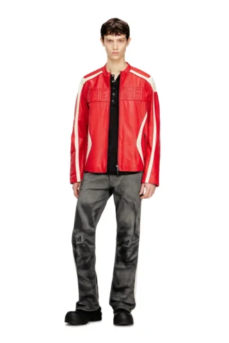 l-adam Veste motard en cuir color block