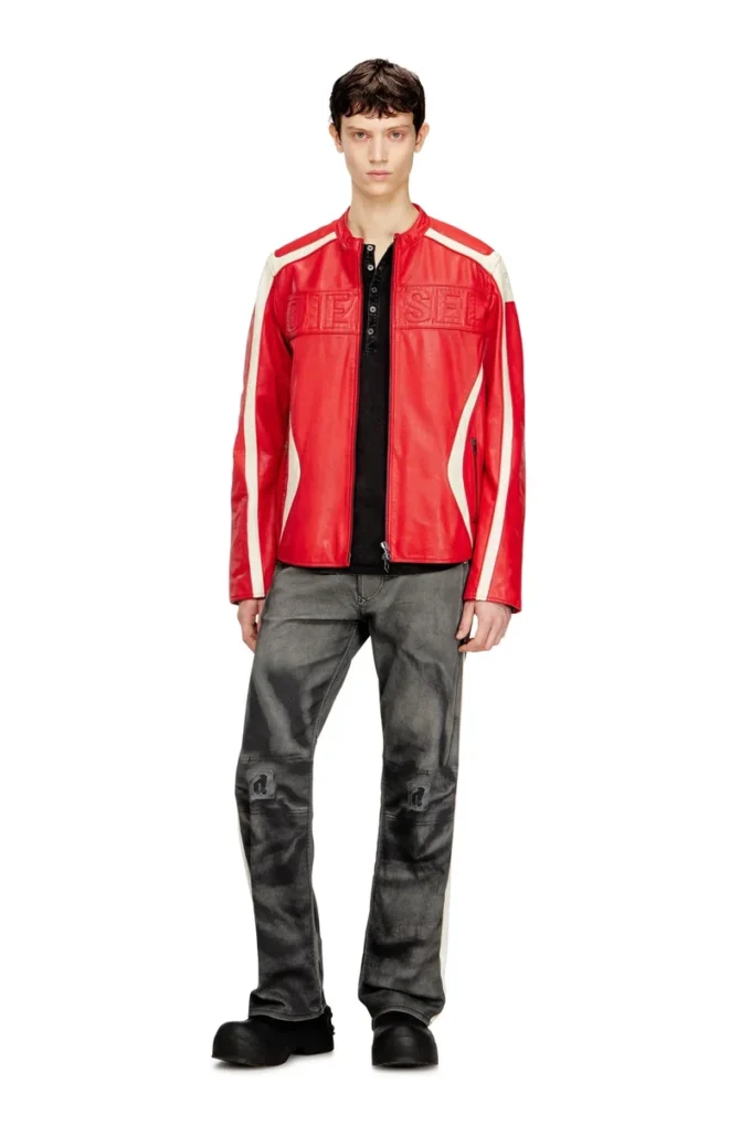 l-adam Veste motard en cuir color block
