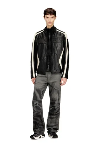 l-adam Veste motard en cuir color block