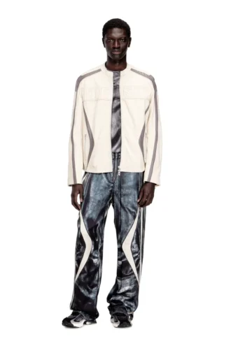 l-adam Veste motard en cuir color block