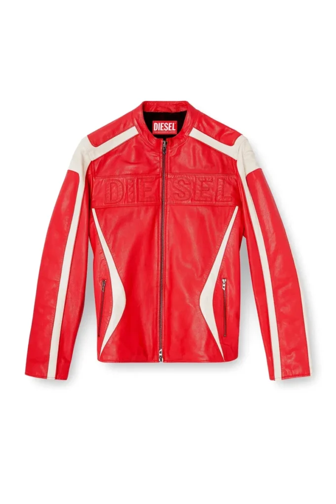 l-adam Veste motard en cuir color block