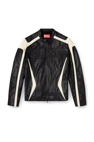 l-adam Veste motard en cuir color block