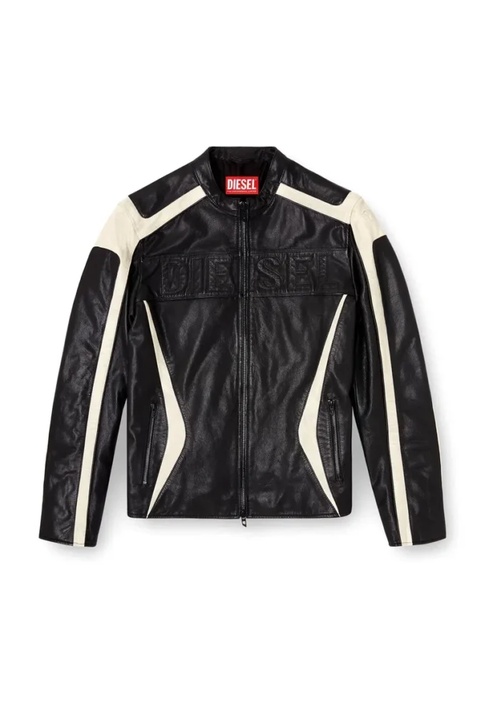 l-adam Veste motard en cuir color block