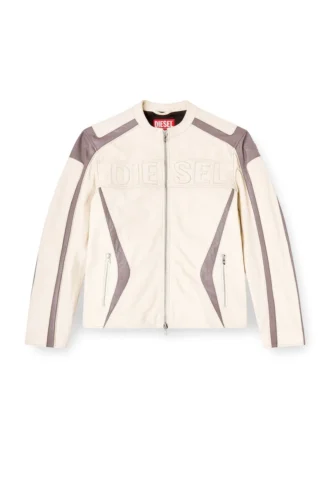 l-adam Veste motard en cuir color block