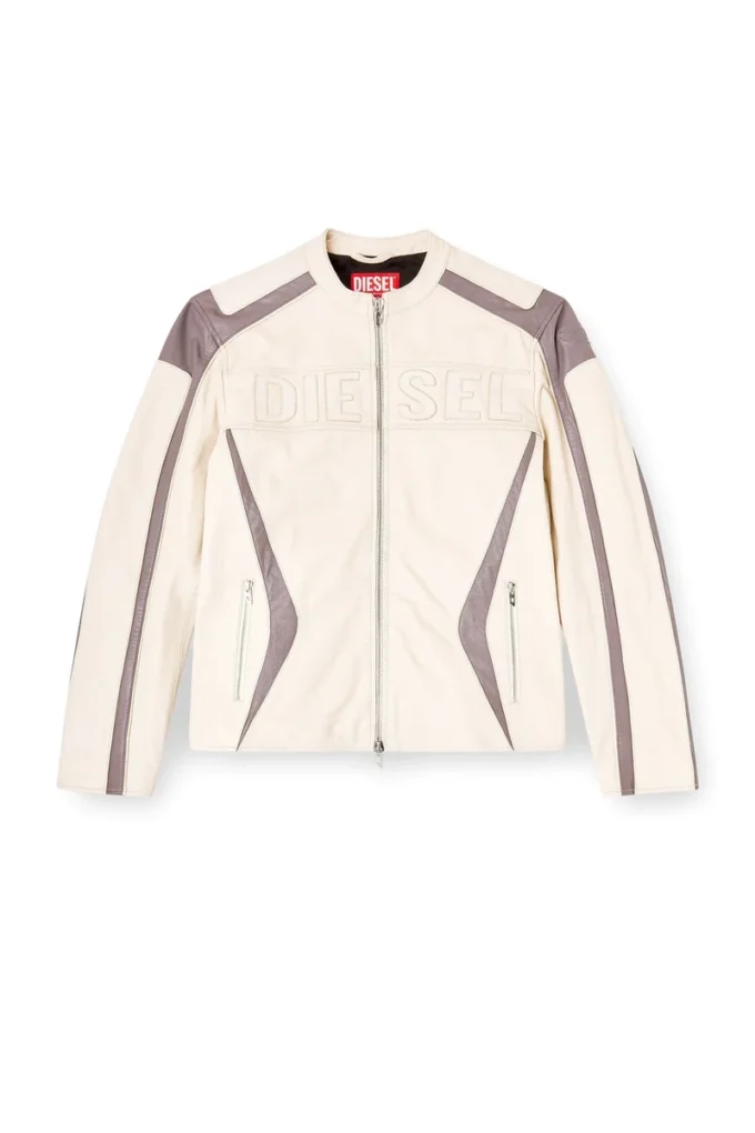 l-adam Veste motard en cuir color block