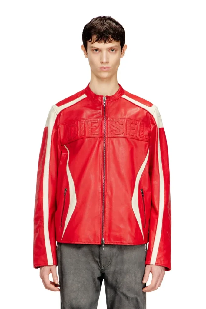 l-adam Veste motard en cuir color block