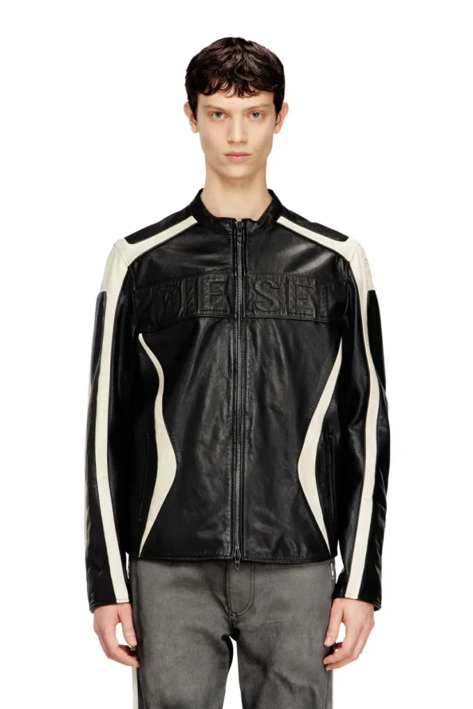 l-adam Veste motard en cuir color block